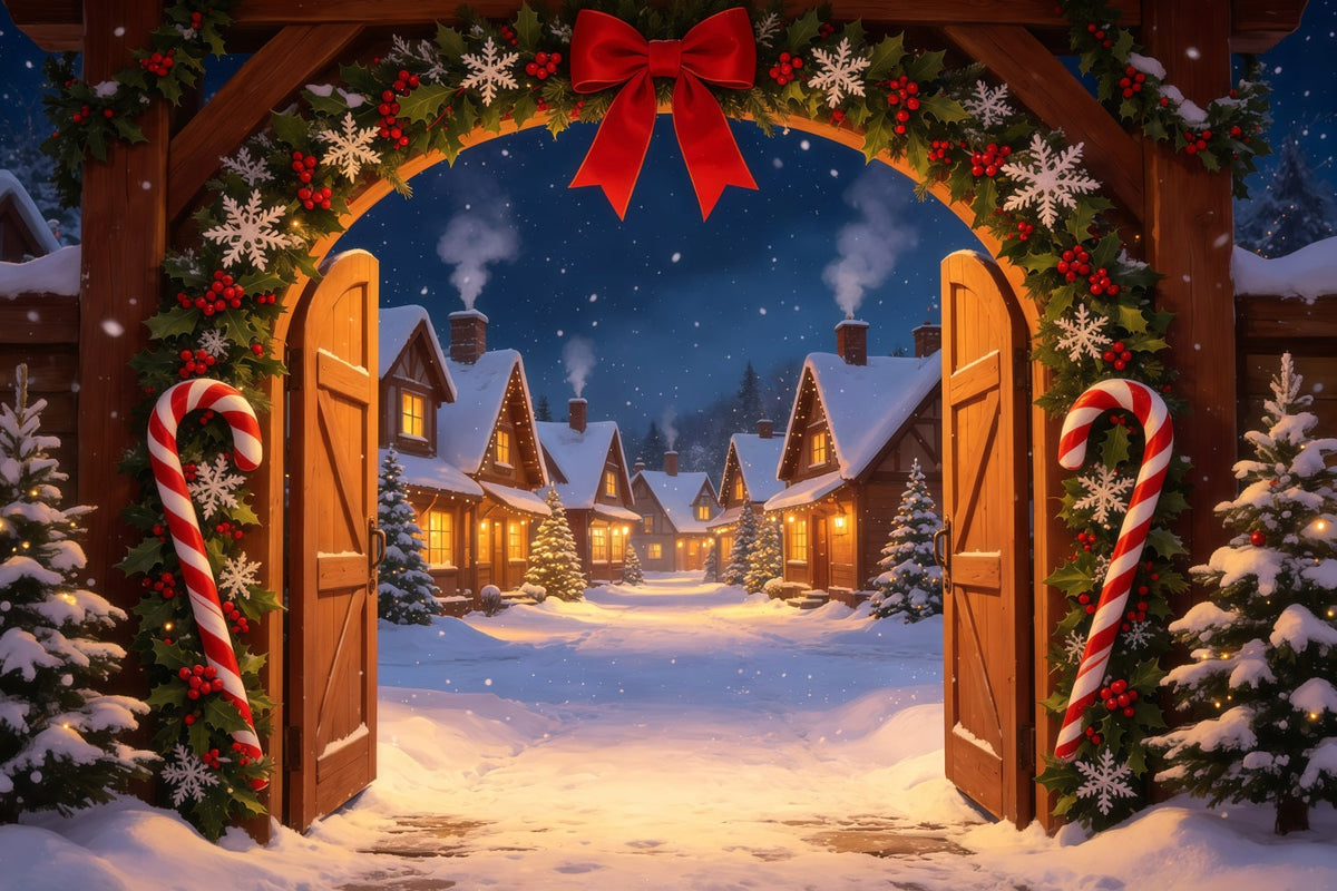 Weihnachtskulisse Candyland Tor Zum Zuckerstangendorf Weihnachts-Fotohintergründe GQ69-20