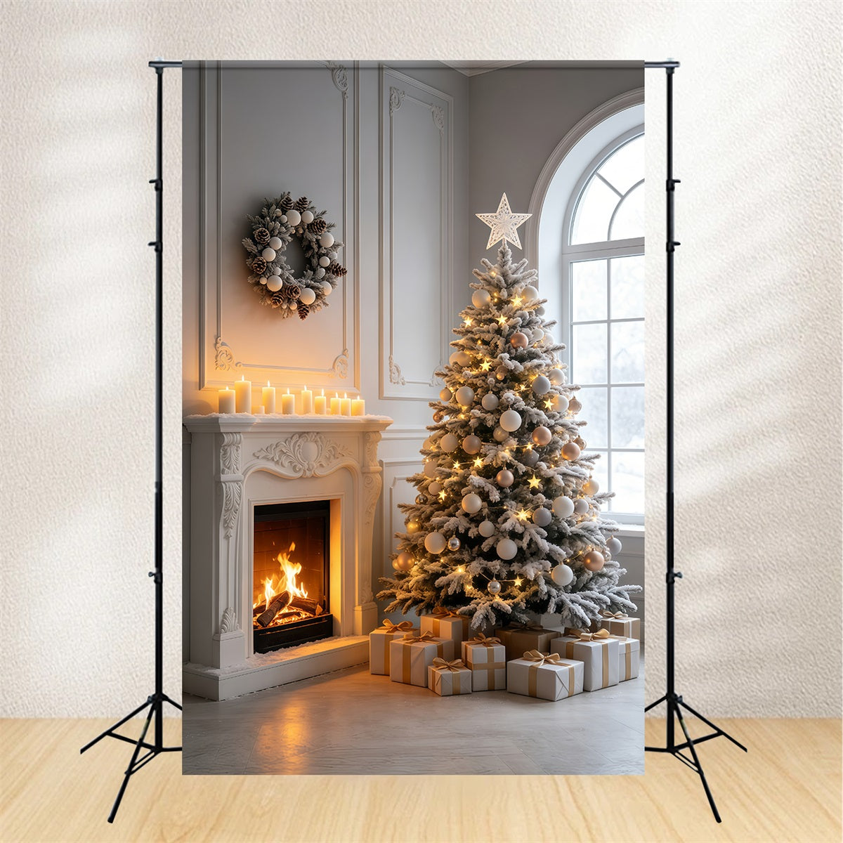 Weihnachtskulisse Elegantes Kaminzimmer Weihnachts-Fotohintergründe GQ69-42