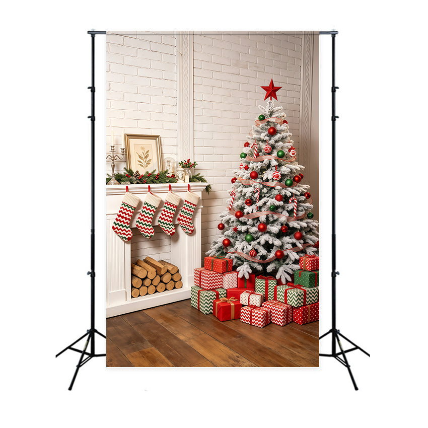 Gemütliche Weihnachtskulisse Grüne Kaminverkleidung Studio-Weihnachtskulisse GQ69-44