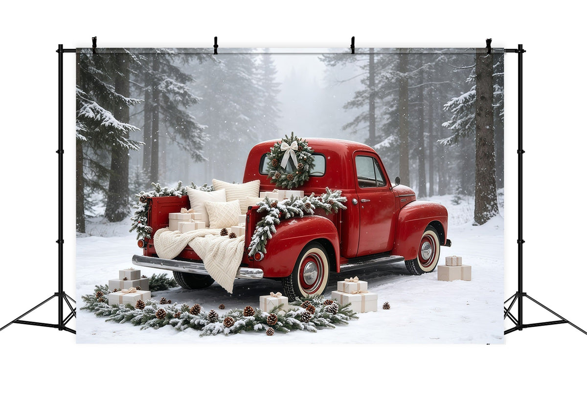 Weihnachtstruck-Hintergrund Vintage Red Car Forest Studio-Weihnachtskulisse GQ69-5