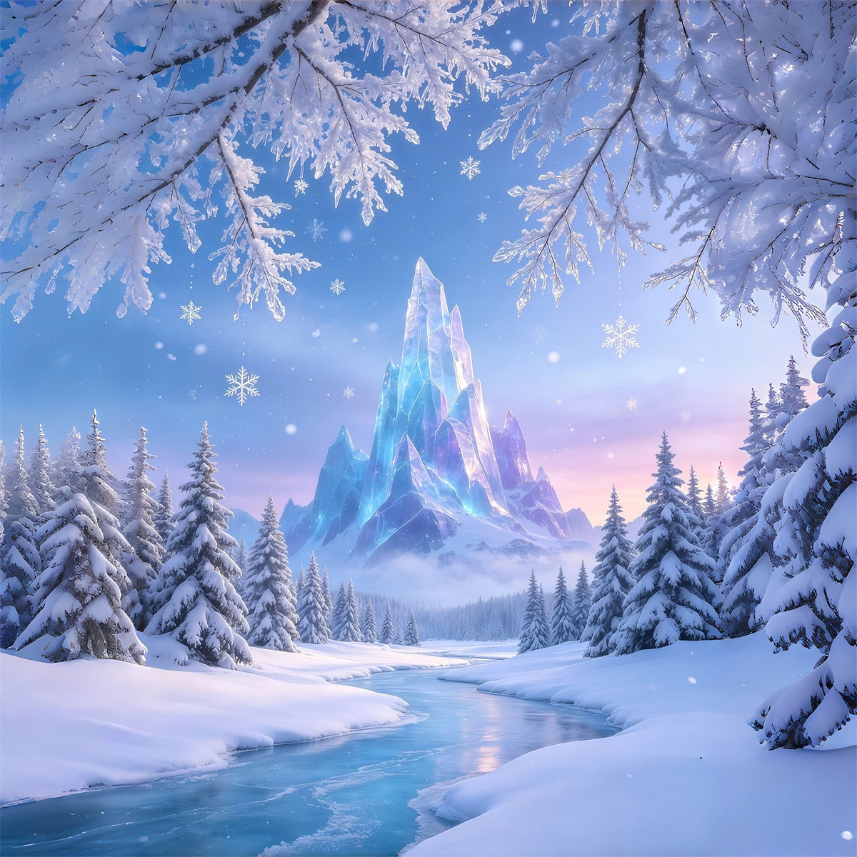 Weihnachtswunderland-Kulisse Gefrorener Kristallberg Professionelle Weihnachtskulisse GQ69-50