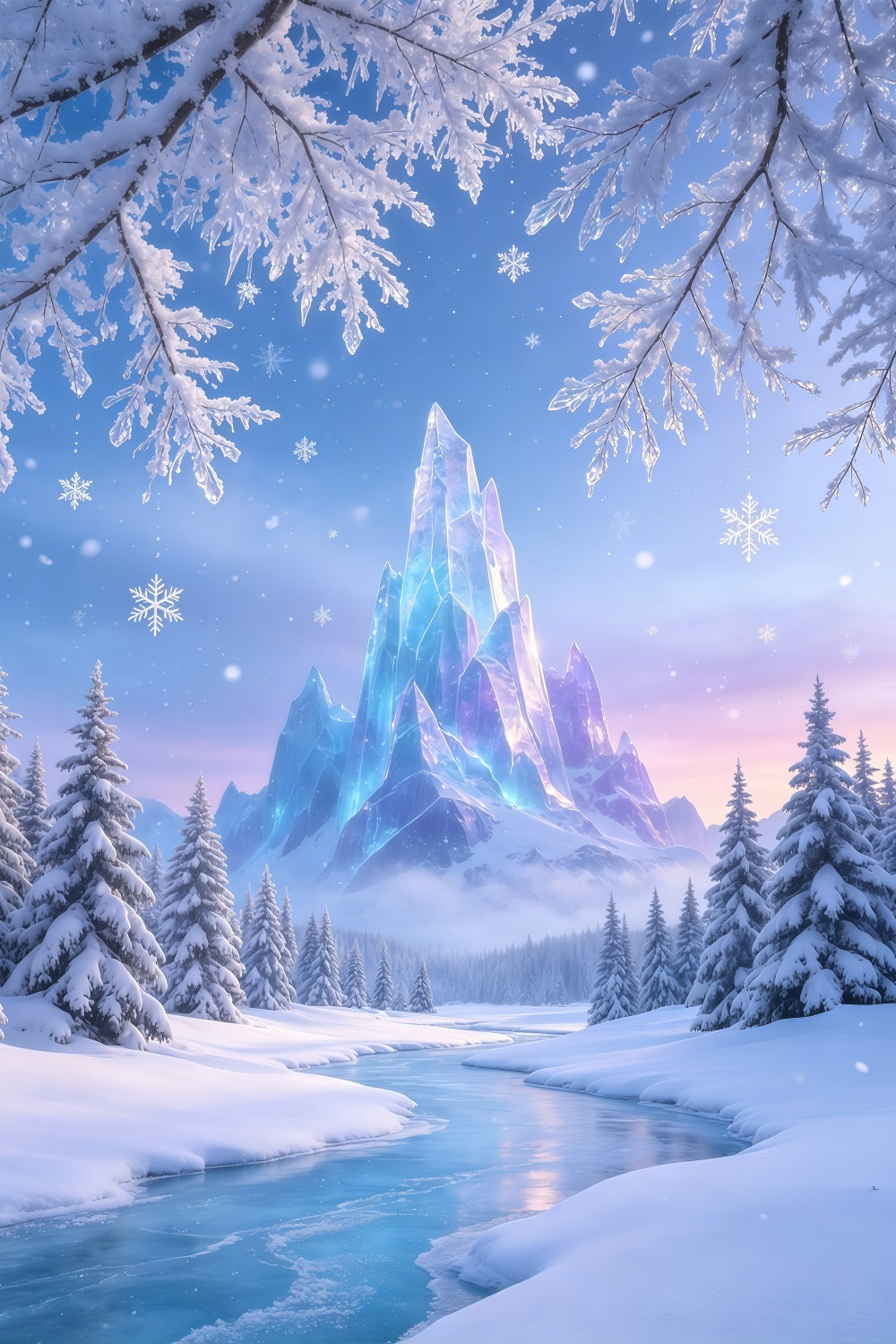 Weihnachtswunderland-Kulisse Gefrorener Kristallberg Professionelle Weihnachtskulisse GQ69-50