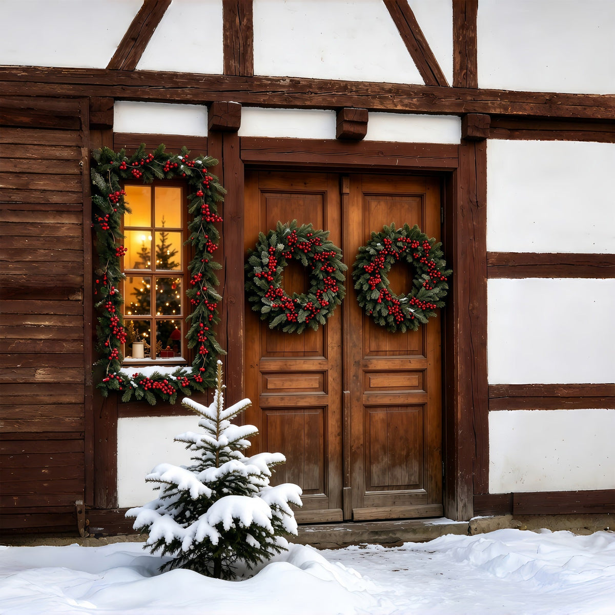 Weihnachts-Holzkulisse Schneeschlittenfahrt-Vorführung Weihnachts-Fotografie-Hintergründe GQ69-63