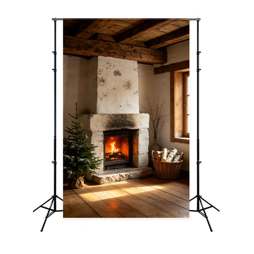 Ländliche Weihnachtskulisse Rustikale Türkränze Im Landhausstil Weihnachtsfotohintergrund GQ69-64