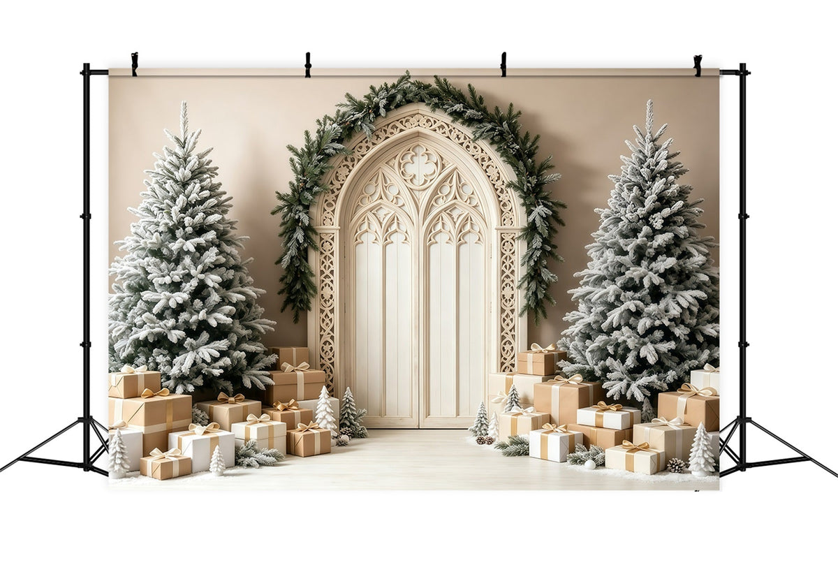 Weihnachtsbogen-Hintergrund Elfenbeinfarbener Gotischer Torbogen Weihnachtswand-Hintergrund GQ69-7