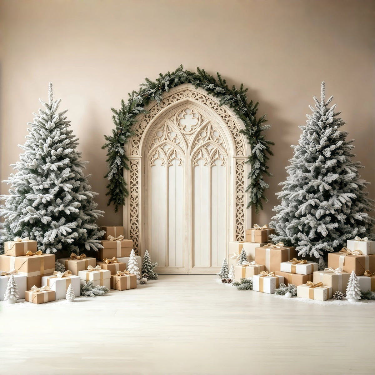 Weihnachtsbogen-Hintergrund Elfenbeinfarbener Gotischer Torbogen Weihnachtswand-Hintergrund GQ69-7