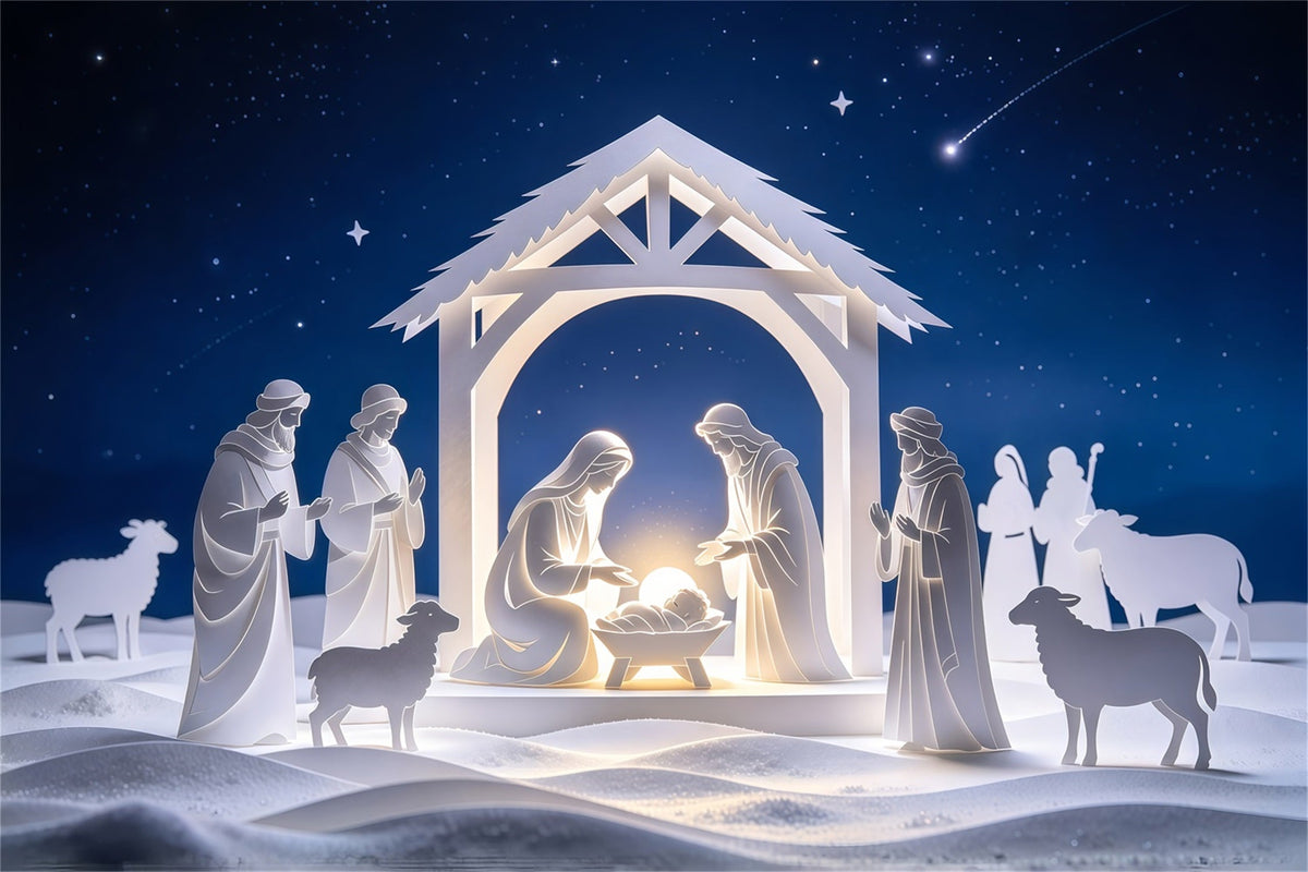 Christlicher Weihnachtshintergrund Papiergeschnittene Krippe Gothic Nacht GQ69-75