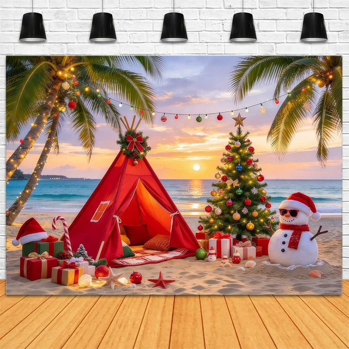 Traditioneller Weihnachtshintergrund Tropischer Strand Schneemann Lager GQ69-81