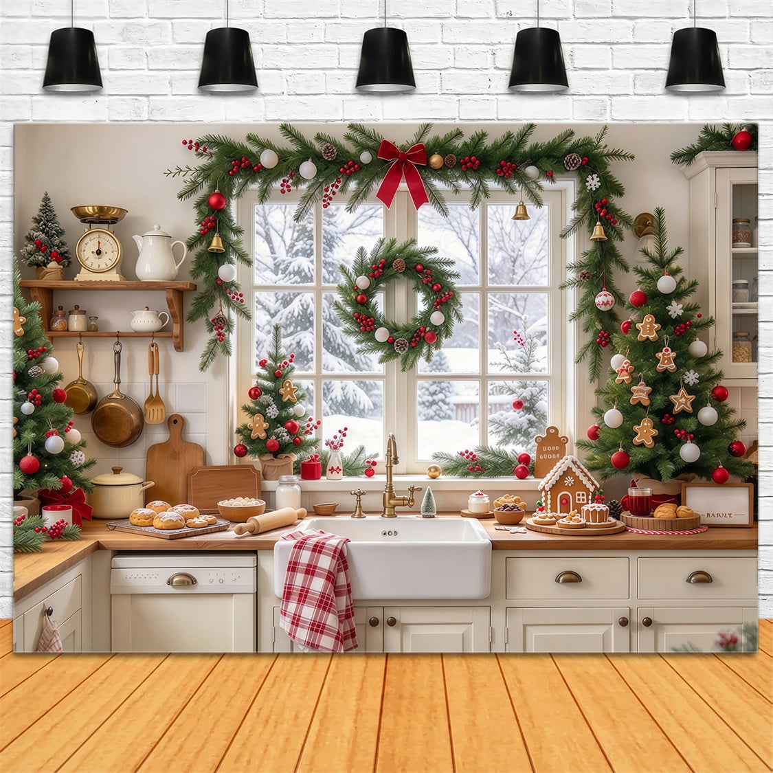 Großer Weihnachtshintergrund Festliches Küchenfenster GQ69-83