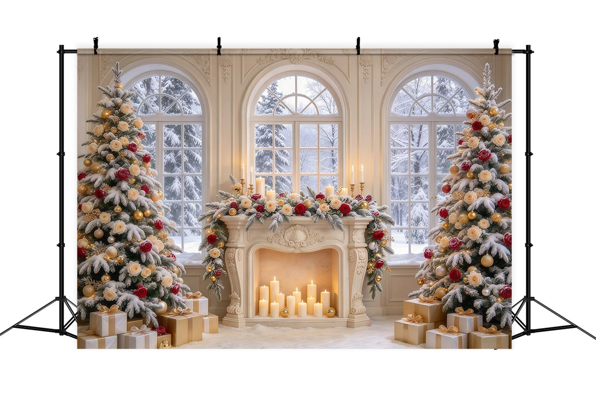 Weihnachtlicher Fotohintergrund Rosa Kamin Winterliche Eleganz GQ69-87