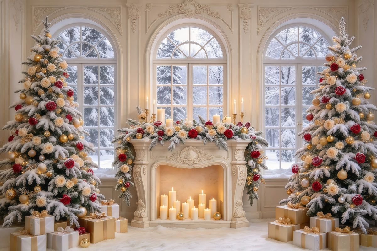 Weihnachtlicher Fotohintergrund Rosa Kamin Winterliche Eleganz GQ69-87