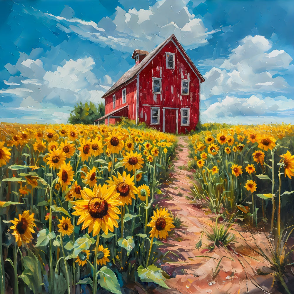 Backdrop Fine Art Rustikale Rote Scheune Sonnenblumen Backdrop GTY-118