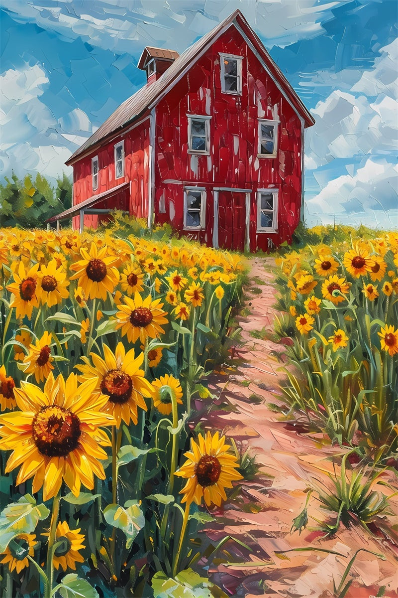 Backdrop Fine Art Rustikale Rote Scheune Sonnenblumen Backdrop GTY-118