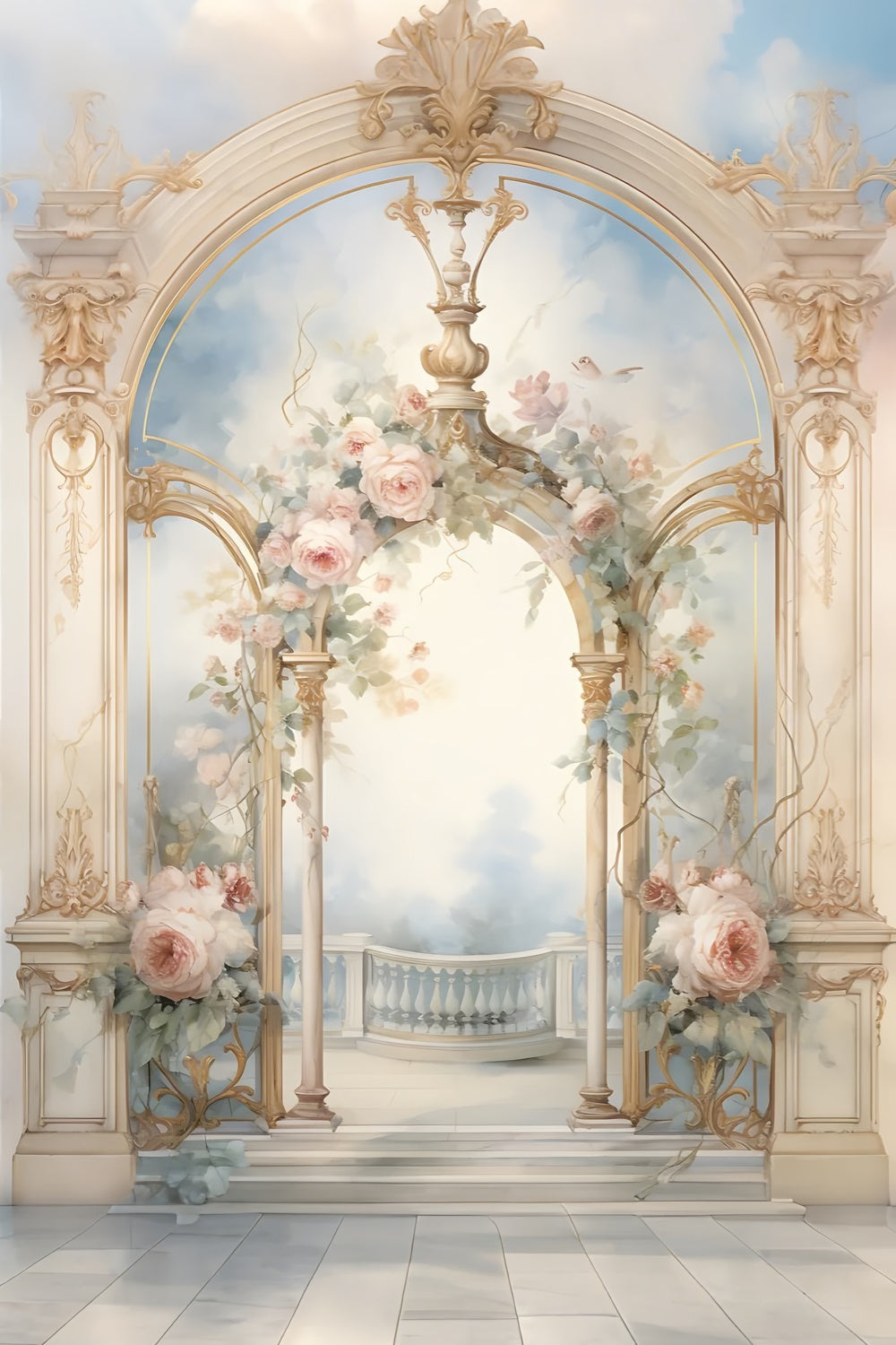 Kunstfotografie Backdrop Verschnörkelte Vintage Blüte Backdrop GTY-97