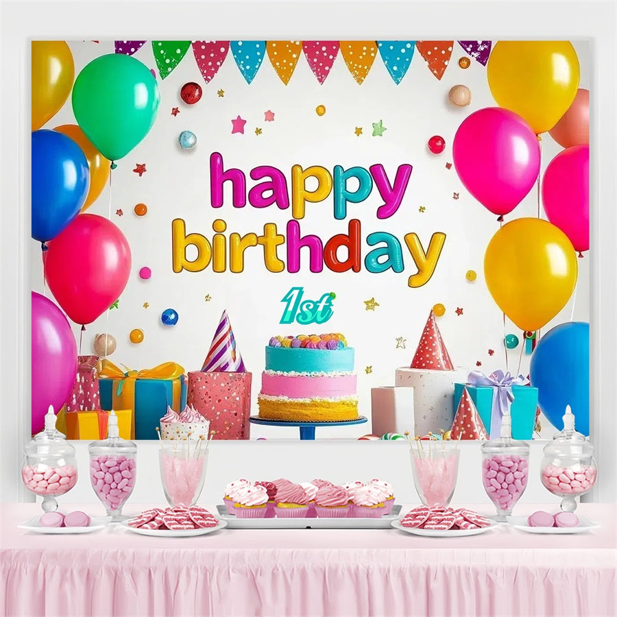 Geburtstag Fotokulisse Bunte Torte Ballon Personalisierte Kulisse GTY3-258