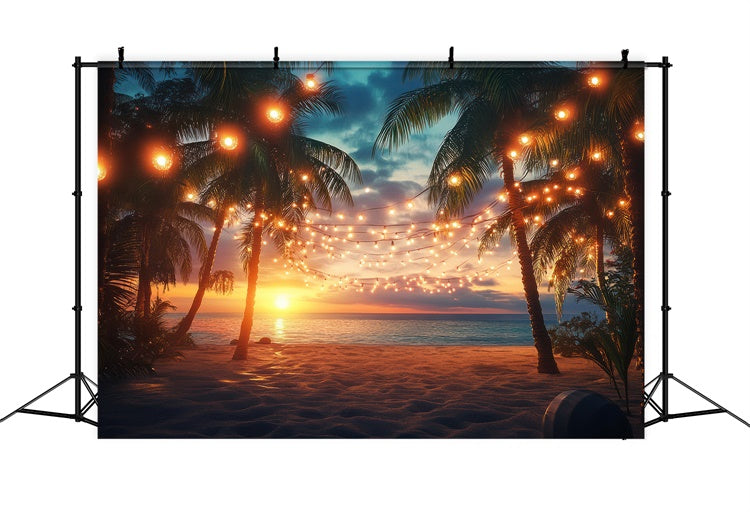 Strand Fotohintergrund Sonnenuntergang Palm String Light Sommerhintergrund GTY3-281