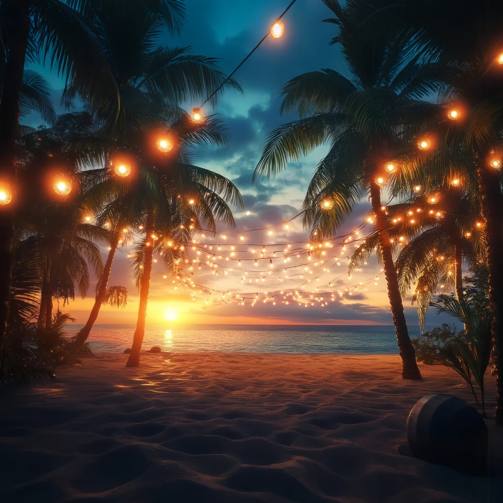Strand Fotohintergrund Sonnenuntergang Palm String Light Sommerhintergrund GTY3-281