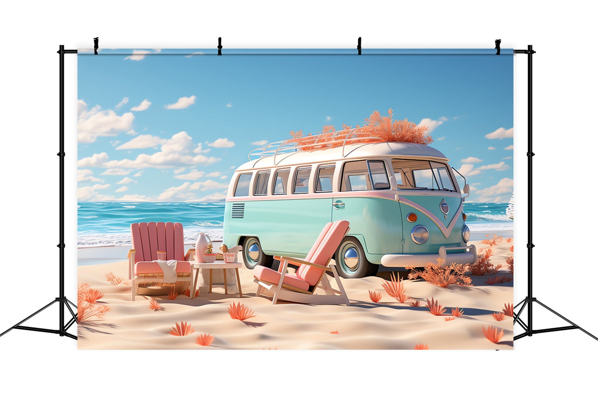 Fotohintergrund Strand Retro Strand Camper Van Sommerhintergrund GTY3-286