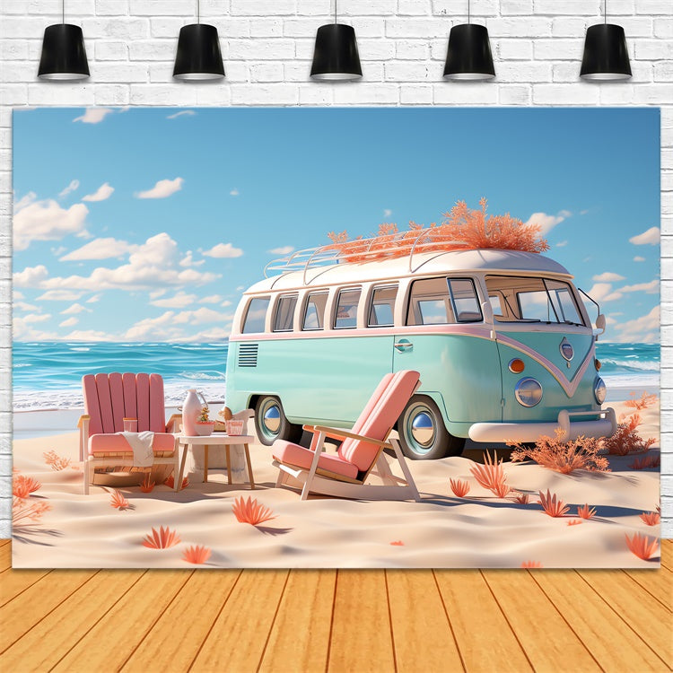 Fotohintergrund Strand Retro Strand Camper Van Sommerhintergrund GTY3-286