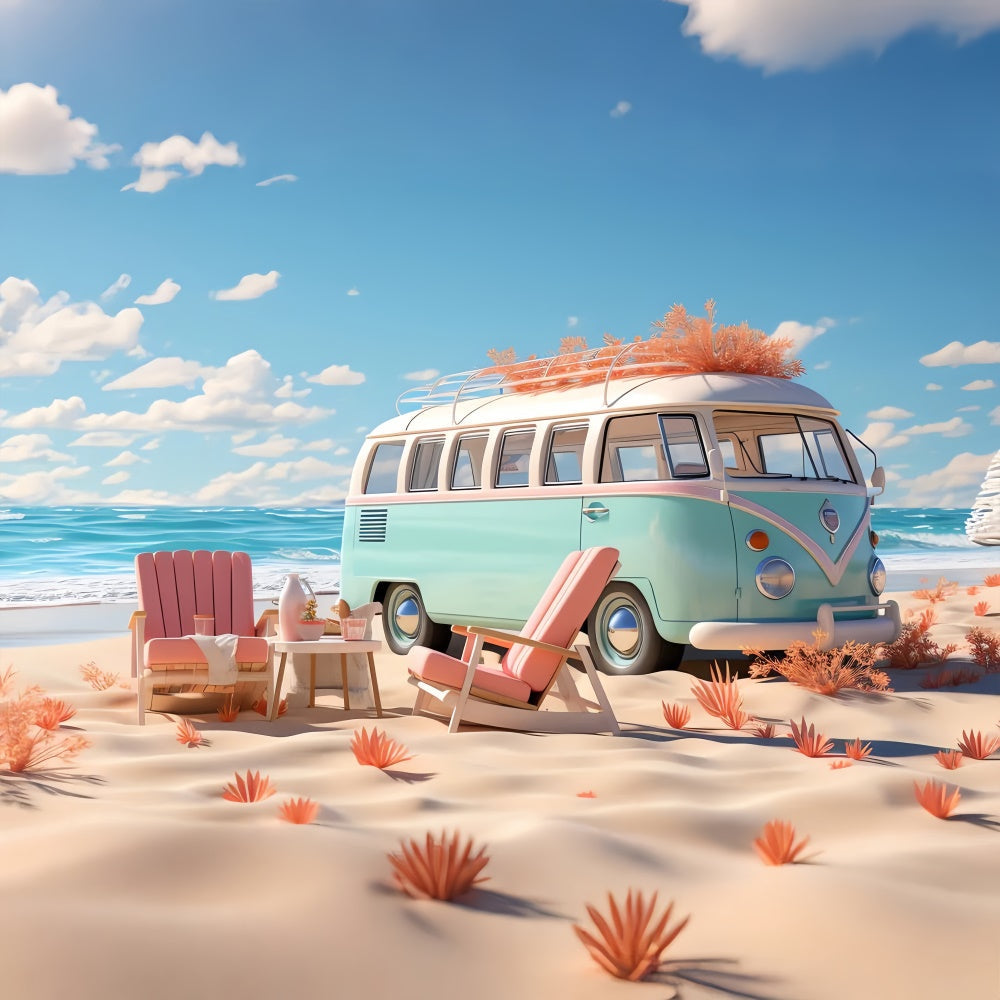 Fotohintergrund Strand Retro Strand Camper Van Sommerhintergrund GTY3-286