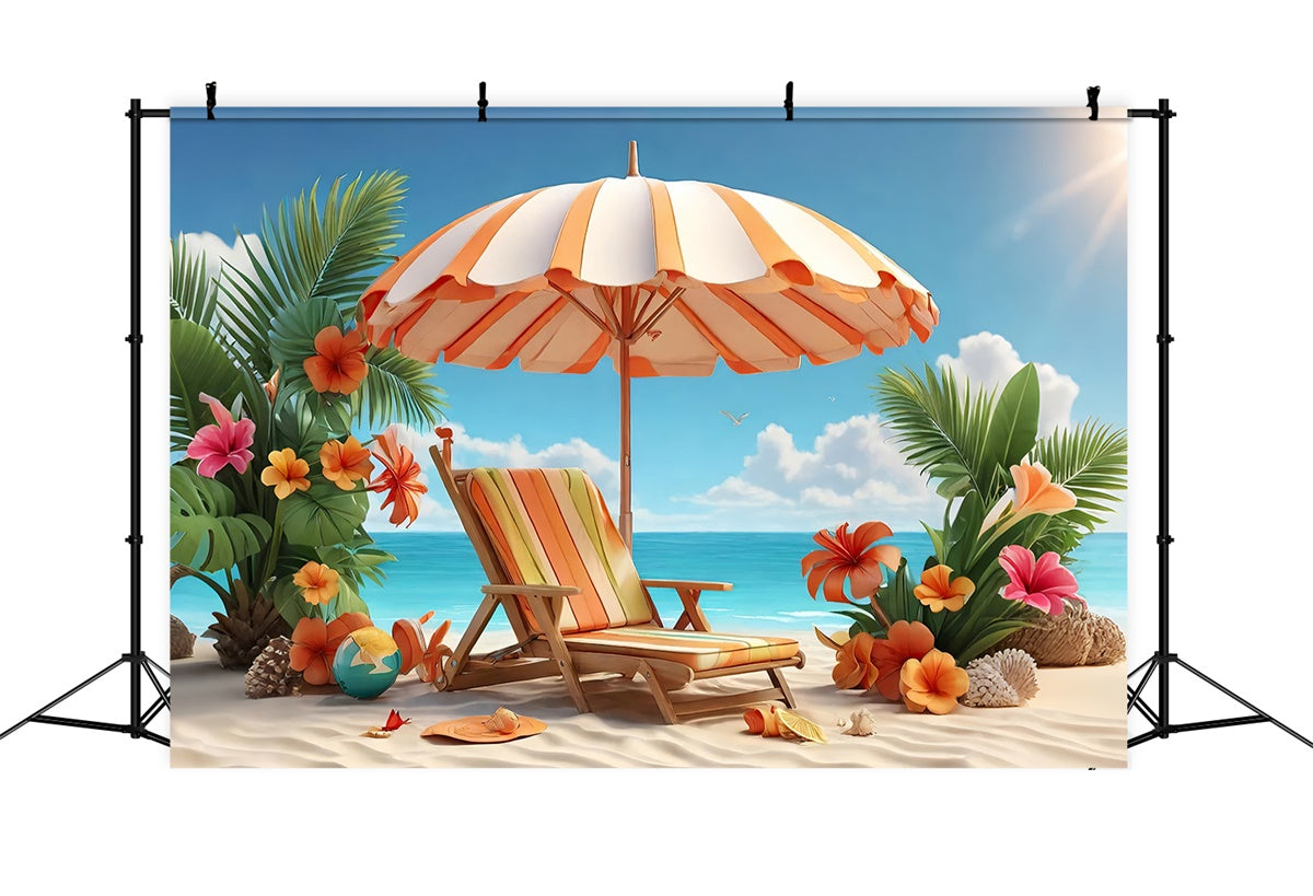 Tropischer Strand Backdrop Palmenblumenstuhl Sommerhintergrund GTY3-293