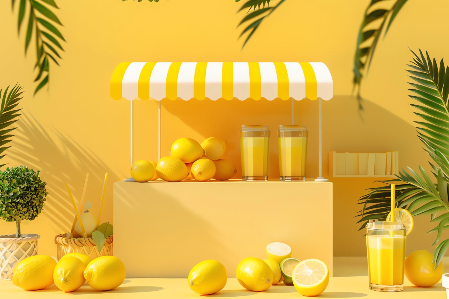 Zitrone Backdrop Frische Limonade Gelber Stand Sommerhintergrund GTY3-295