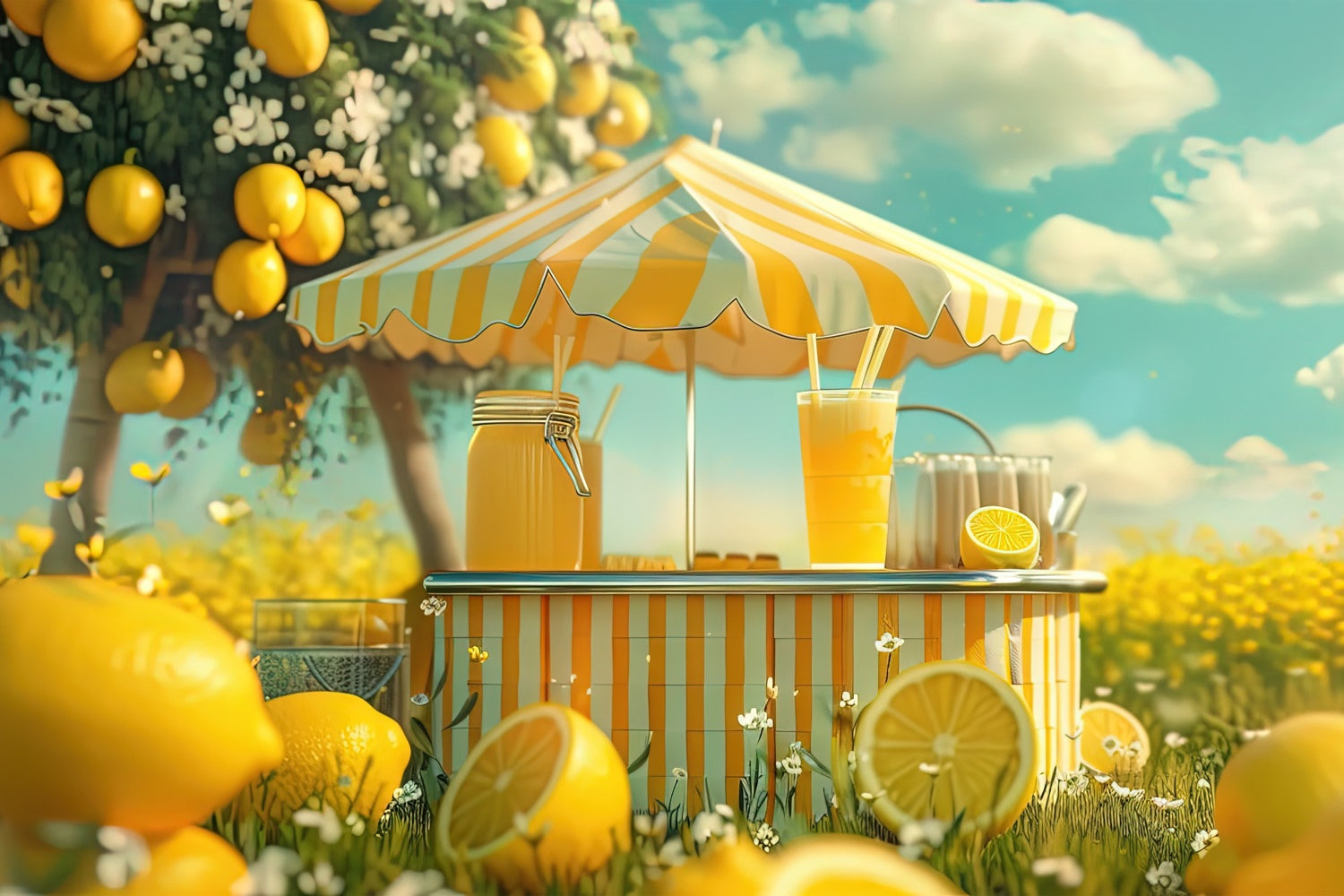 Zitrone Backdrop Zitronenbaum Sonnenschein Markt Backdrop GTY3-299