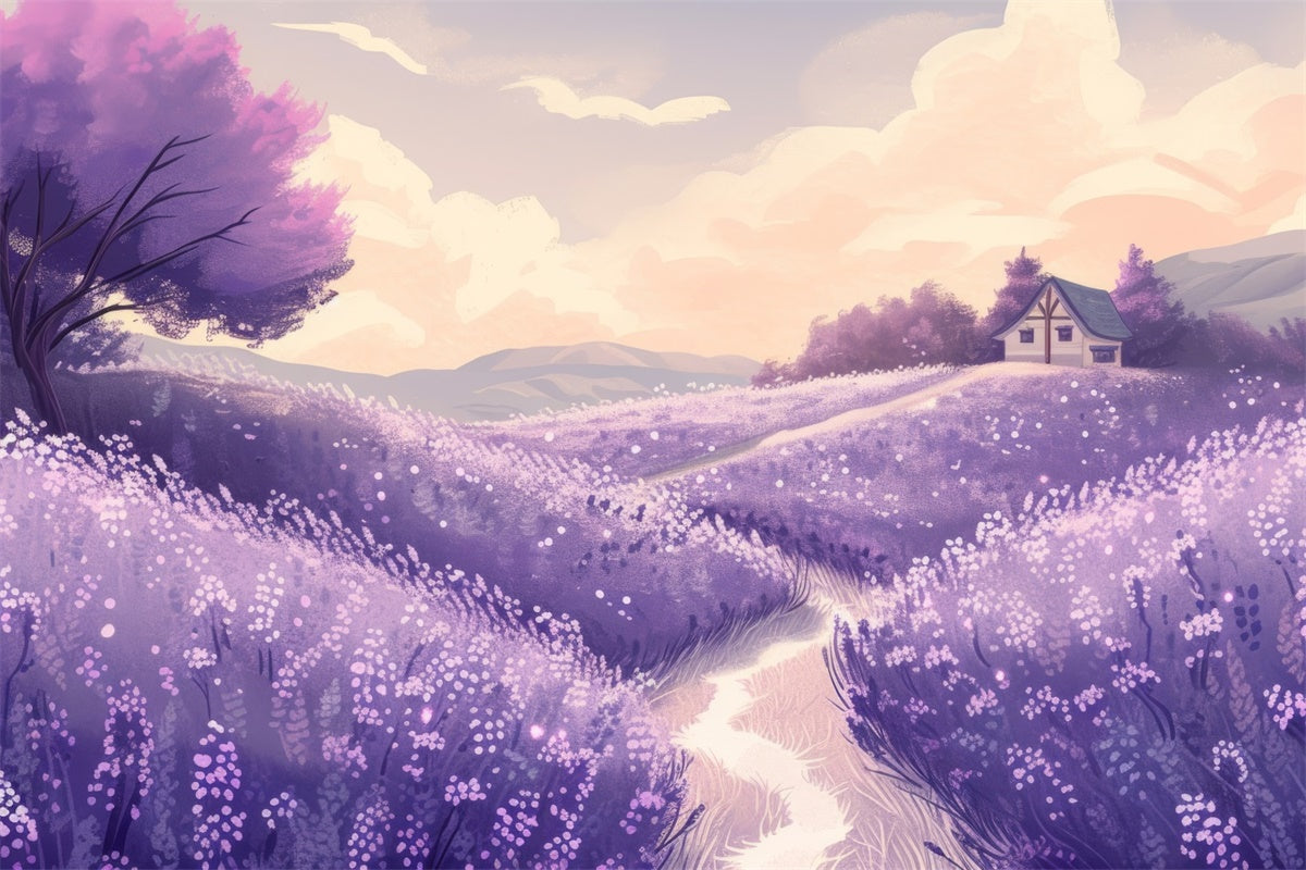 Blumen-Hintergrund Charmante Lavendel-Landschaft Illustration Hintergrund GTY3-34
