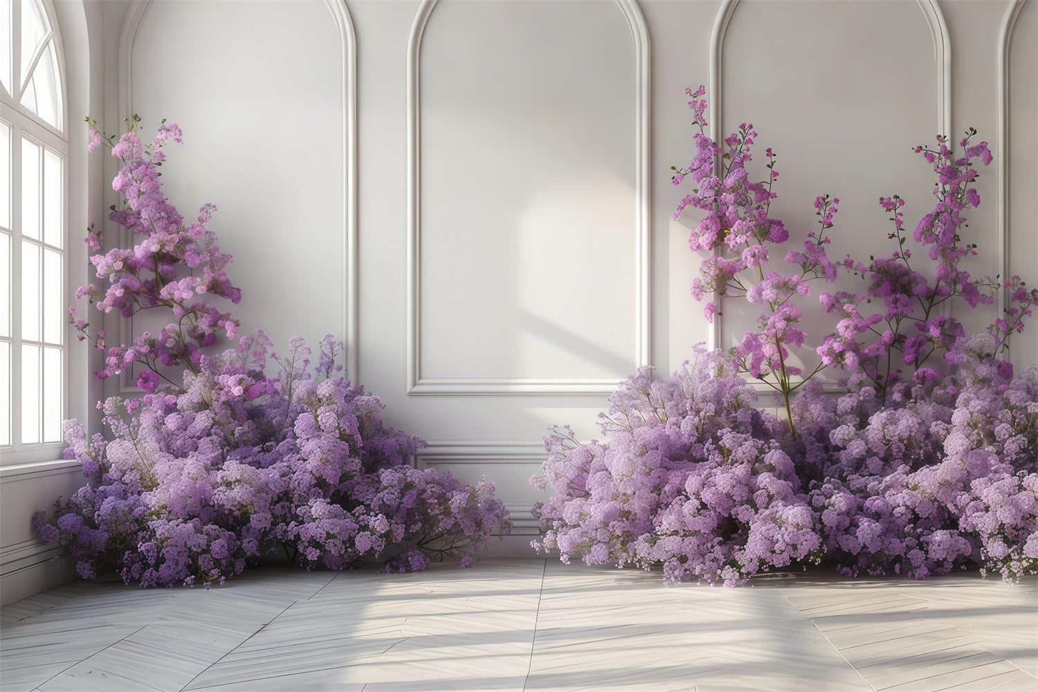 Lila Blumen Backdrop Anmutig Lila Blumen Weiß Wand Backdrop GTY3-35
