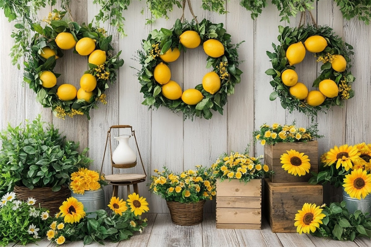 Zitrone Backdrop Sonnenblume Zitronenkranz Holz Sommer Backdrop GTY3-374