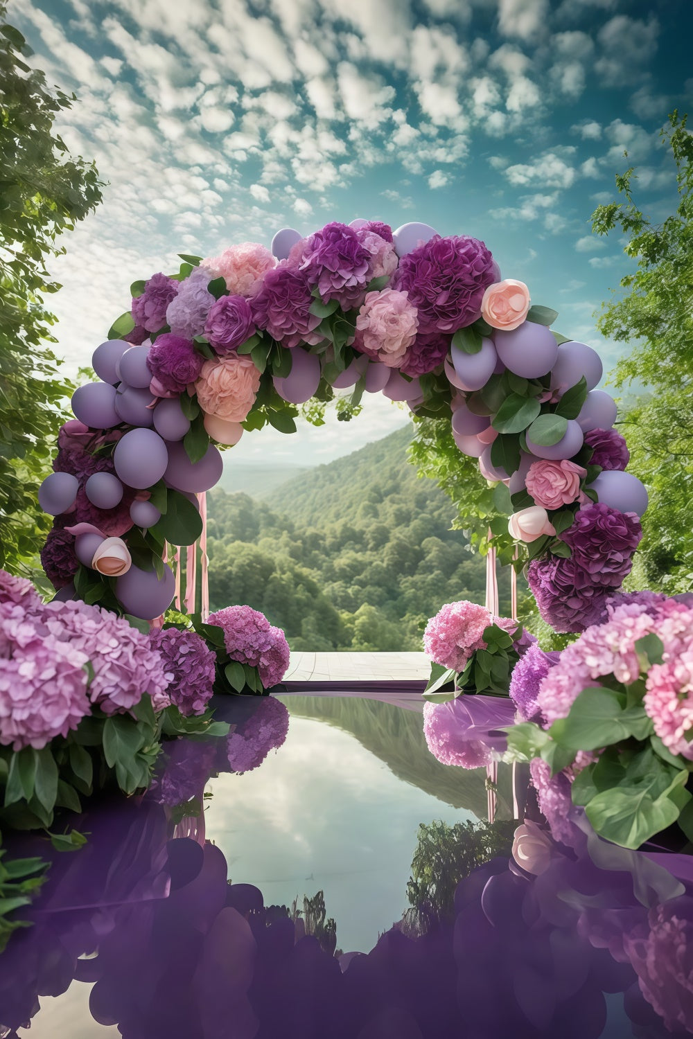 Lila Blumen Backdrop Romantische Hortensie Ballonbogen Backdrop GTY3-38