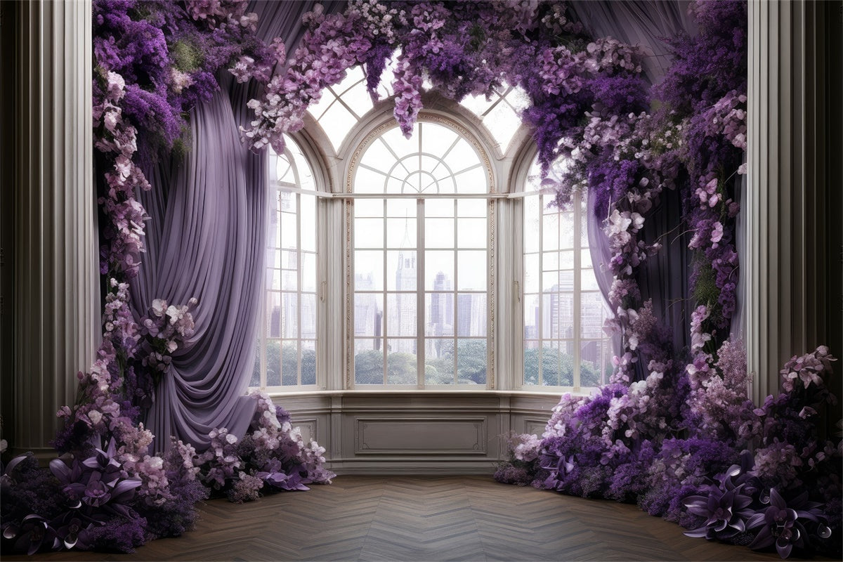 Lila Blumen Backdrop Elegant Lavendel Blume Fenster Hintergrund GTY3-39