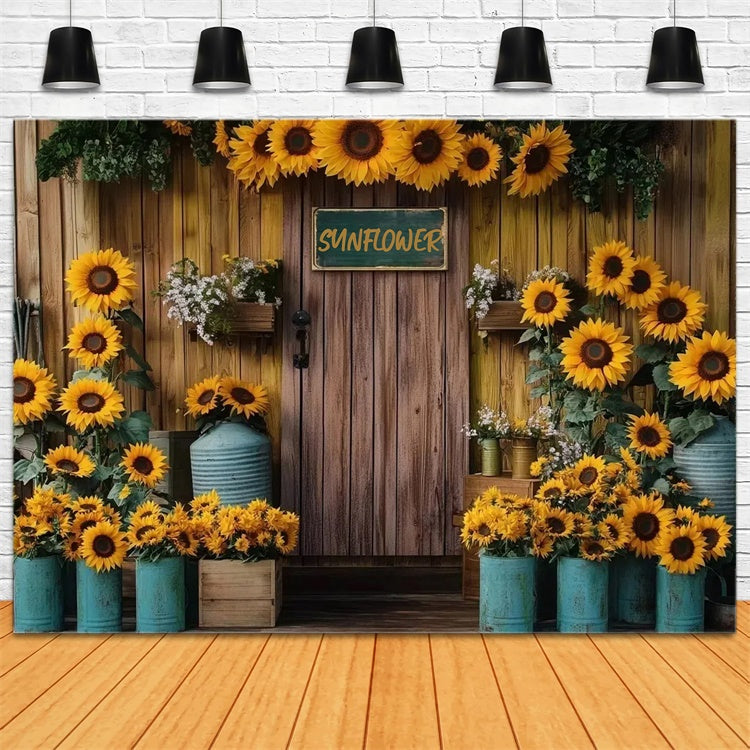 Sonnenblumen Backdrops Holzwand Rustikale Blüte Sommer Backdrop GTY3-410