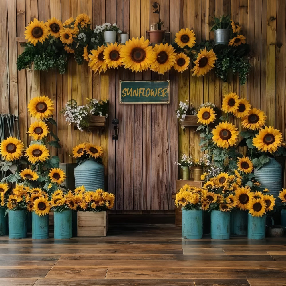 Sonnenblumen Backdrops Holzwand Rustikale Blüte Sommer Backdrop GTY3-410