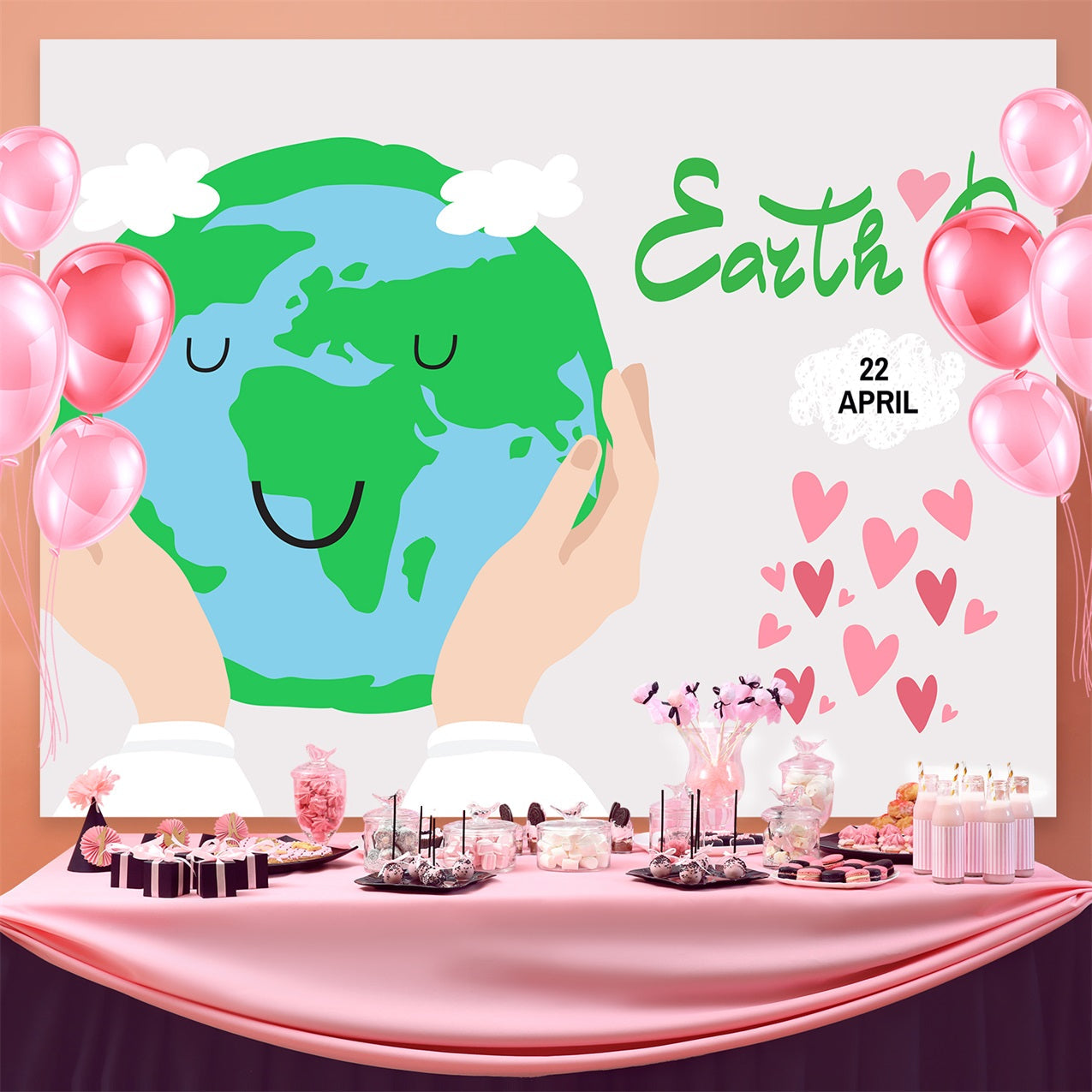 Happy Earth Day Backdrop Grüne Erde Liebe Theme Backdrop GTY3-55