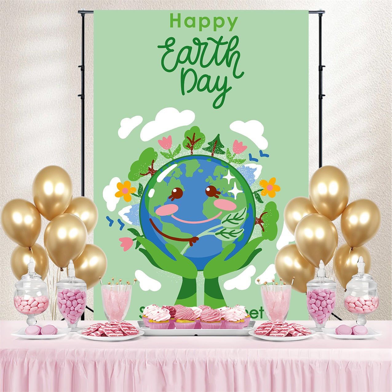 Happy Earth Day Backdrop Grüne Hände halten Erde Backdrop GTY3-75