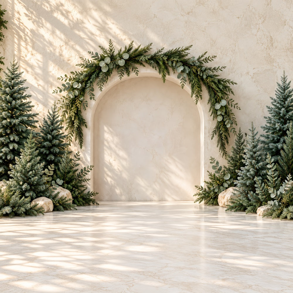 Weihnachtsbaum-Fotohintergrund Sonnenbeschienener Immergrüner Marmorbogen HQ610-160
