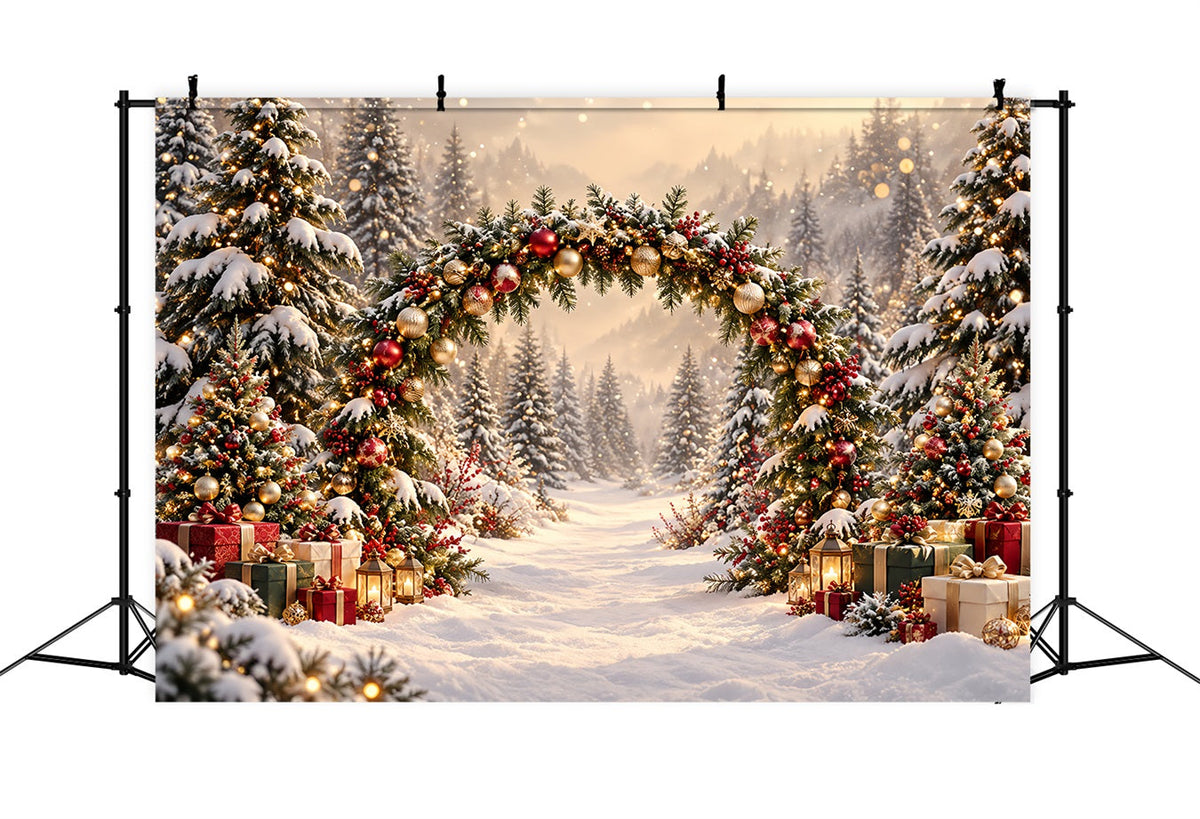 Weihnachtlicher Torbogen-Hintergrund Goldene Lichter Immergrüner Bogen HQ610-174