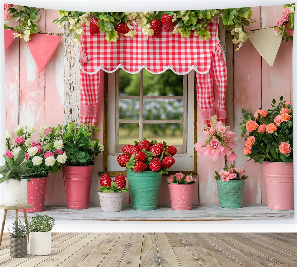 Frühling Backdrop Fotografie Erdbeere Floral Cottage Hintergrund LXX1-119