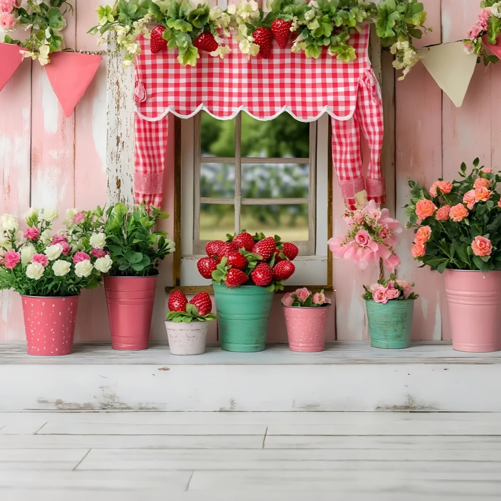 Frühling Backdrop Fotografie Erdbeere Floral Cottage Hintergrund LXX1-119