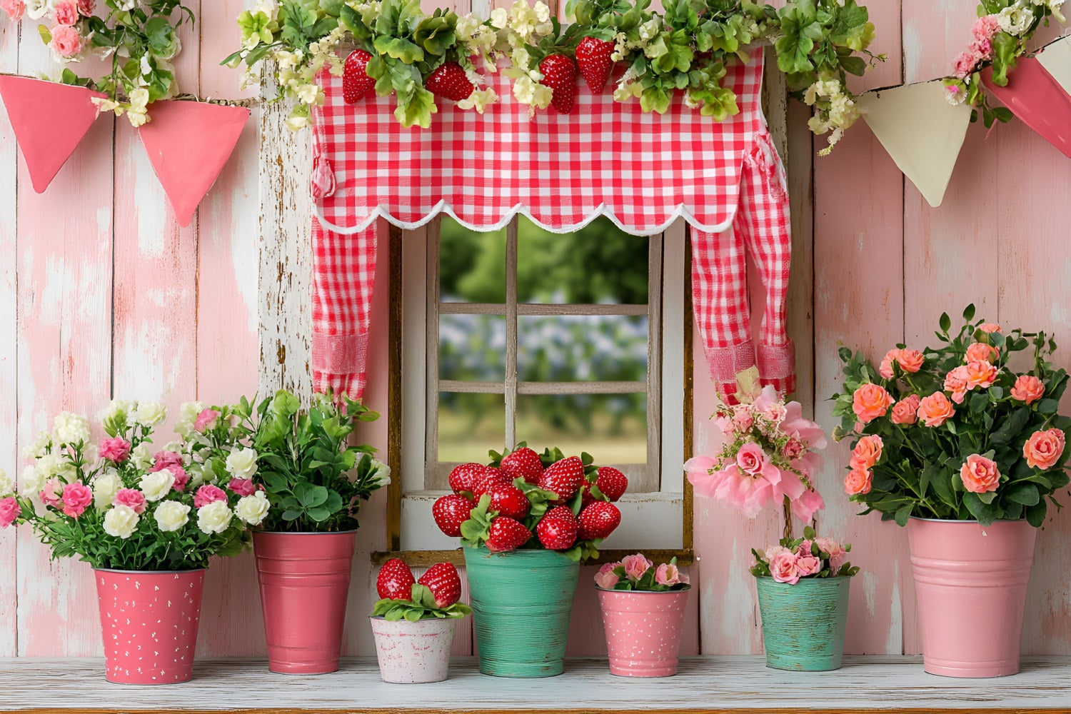 Frühling Backdrop Fotografie Erdbeere Floral Cottage Hintergrund LXX1-119