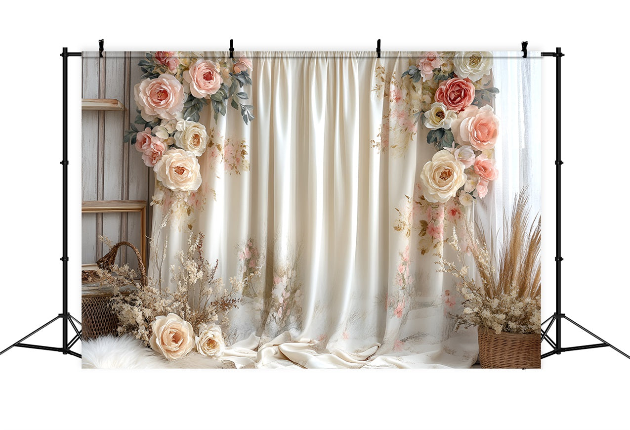 Frühling Backdrop Pastoral Rose-inspirierte Hochzeit Vorhang Hintergrund LXX1-143