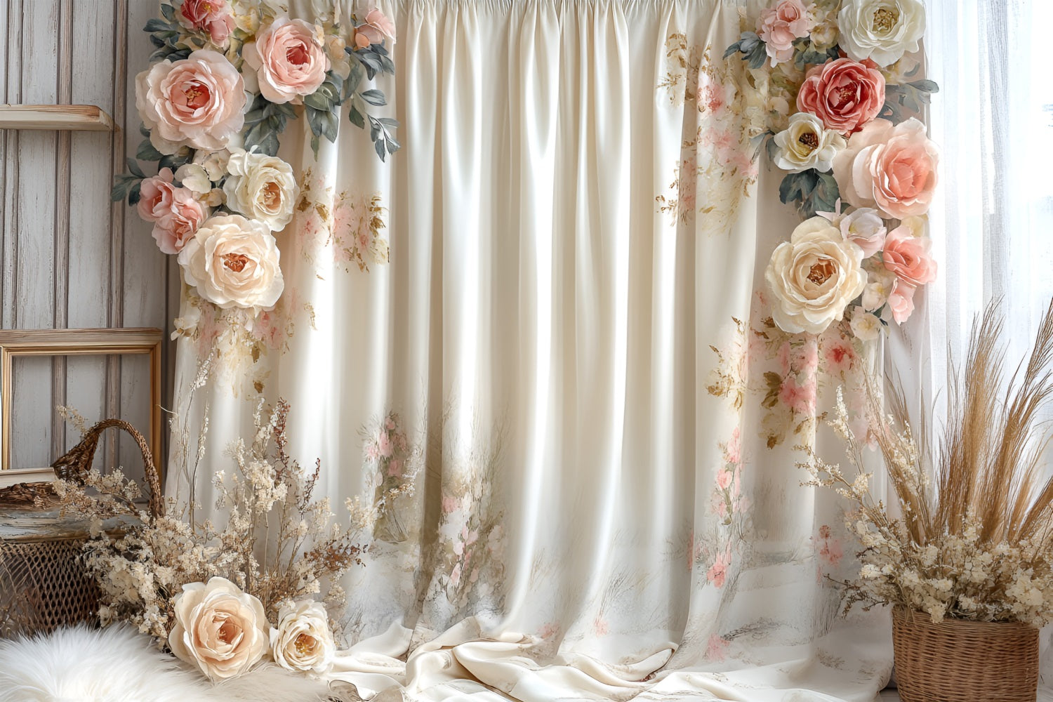 Frühling Backdrop Pastoral Rose-inspirierte Hochzeit Vorhang Hintergrund LXX1-143