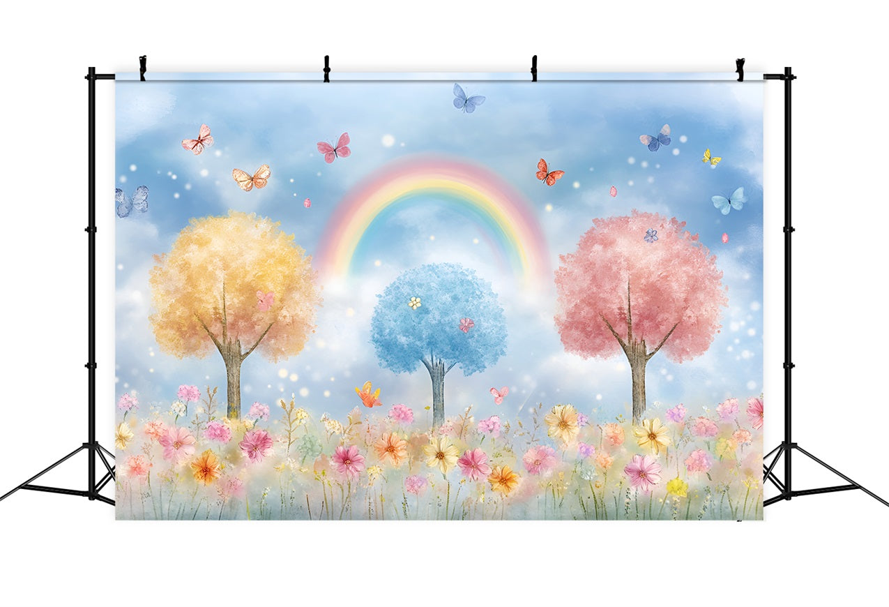 Frühlings-Hintergrundbilder Regenbogen Pastellblumen Szene Hintergrund LXX1-148