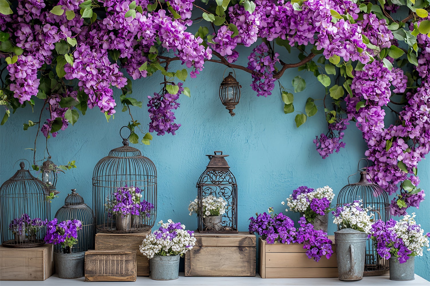 Backdrops Frühling Lila Blumen Vintage Laterne Backdrop LXX1-17