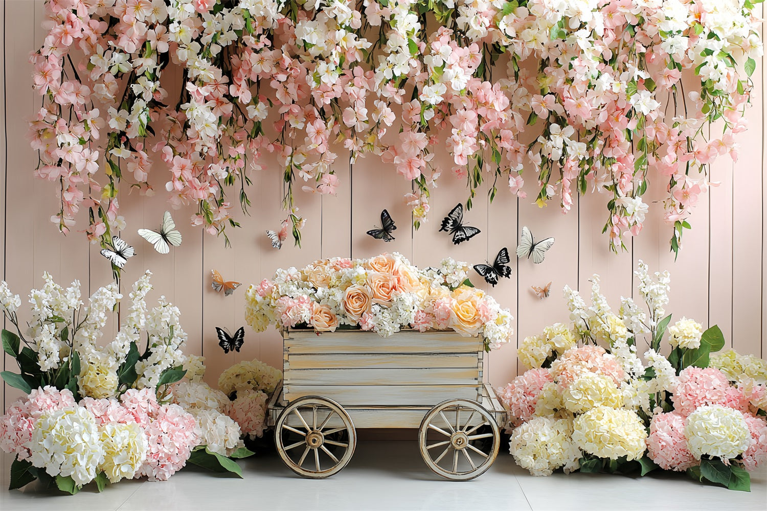 Spring Backdrops Romantische Hängende Blumen Cart Backdrop LXX1-2