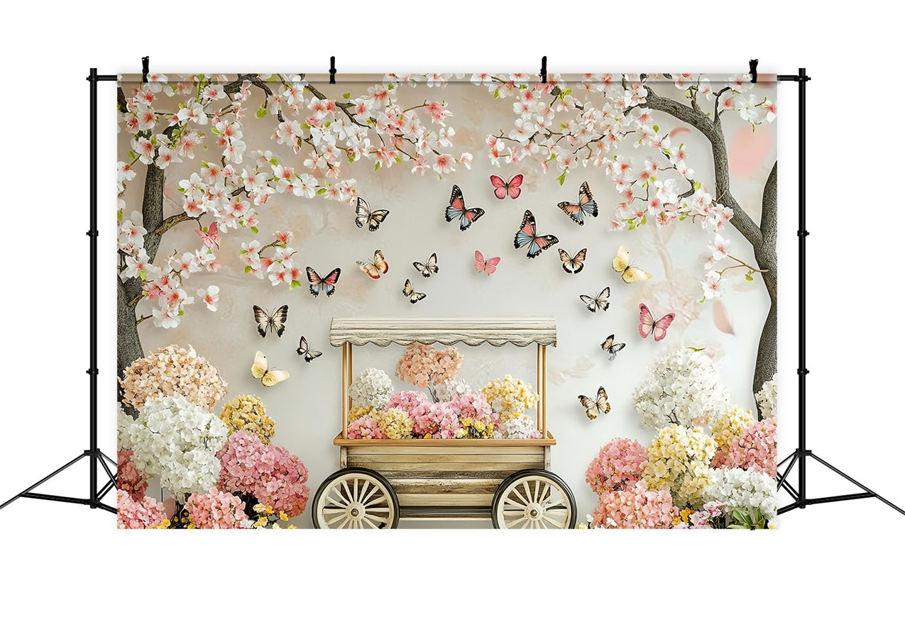 Frühling Blume Hintergrund Blossoming Cherry Schmetterling Cart Backdrop LXX1-20