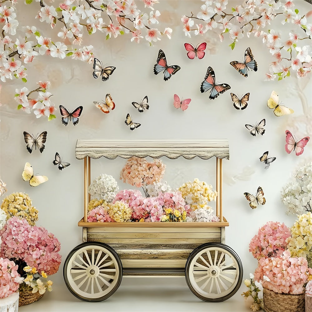 Frühling Blume Hintergrund Blossoming Cherry Schmetterling Cart Backdrop LXX1-20