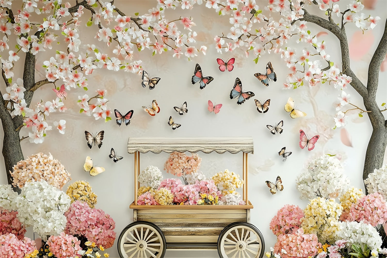 Frühling Blume Hintergrund Blossoming Cherry Schmetterling Cart Backdrop LXX1-20