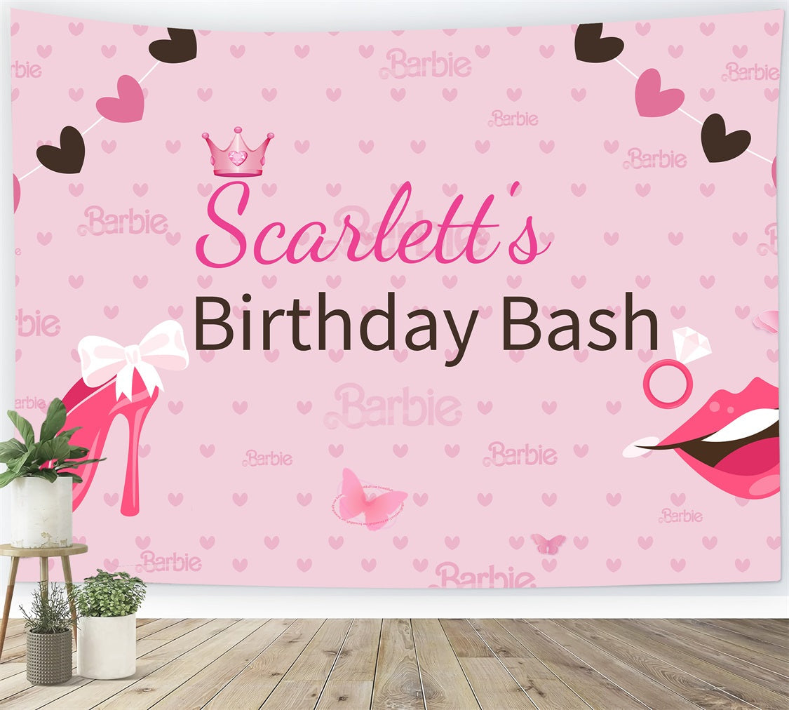 Benutzerdefinierte Hintergrund Geburtstagsparty Rosa Puppe Scarlett Rosa Hintergrund LXX1-207
